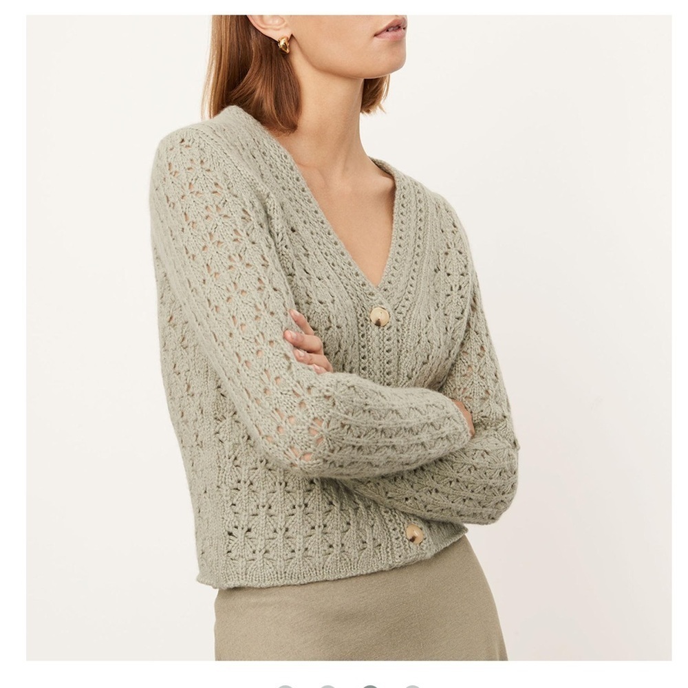 NWT Vince Cashmere & Wool Crochet Sage Green Cardigan Sweater Size Large